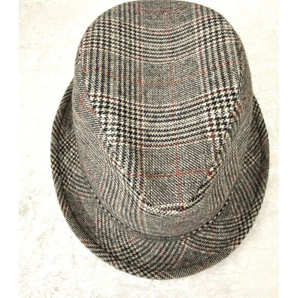 Men's Trevero Fedora Brown Tan Orange Glen Plaid Size Small - Picture 2 of 8